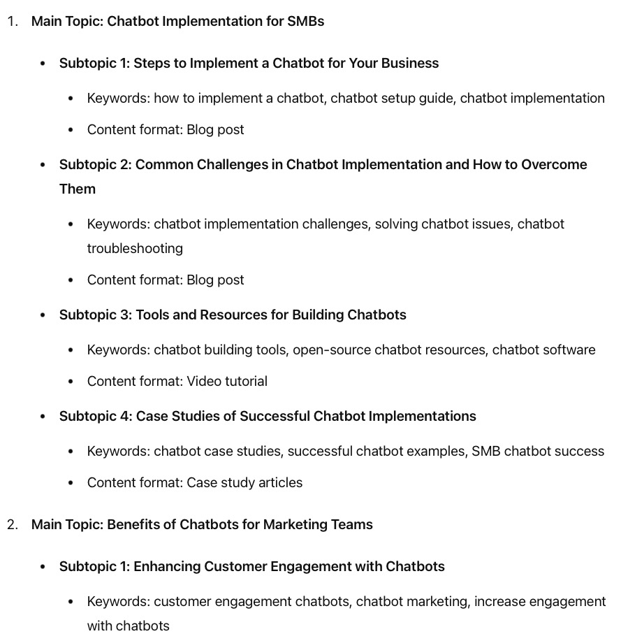 Prompt output Seo clusters