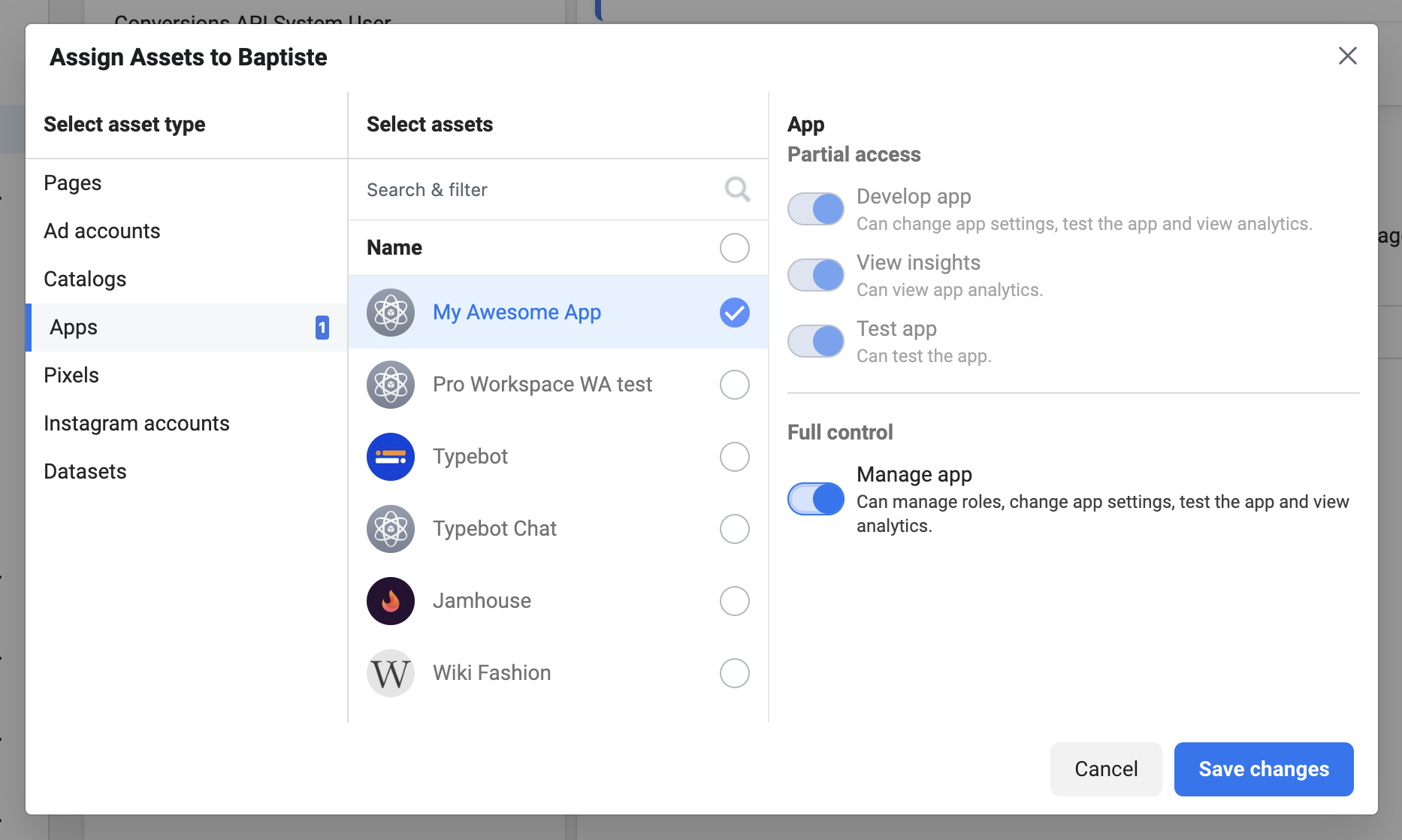 Meta interface to assign assets to users